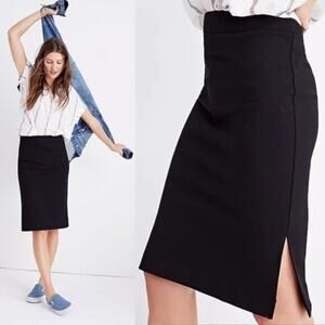 NWT Madewell Black Pencil Skirt Column Side Slits Stretchy Corporate Corp Size S